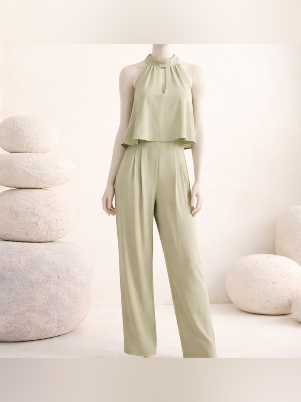 Anthropologie Greylin Nayden Women Twofer Halted Jumpsuit Sage Green Siz…